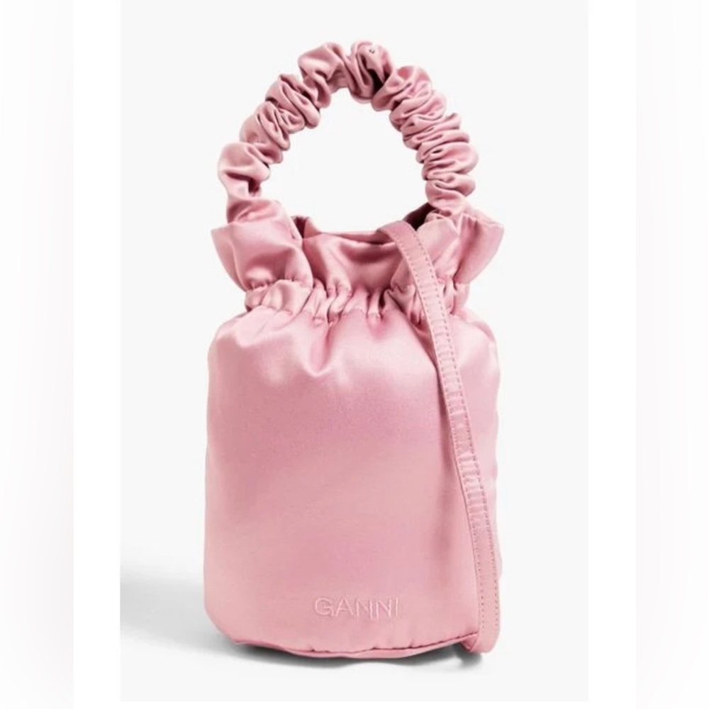 GANNI Pink Scrunchie Occasion Knot Top Handle Tote Bag Shoulder Drawstring Purse